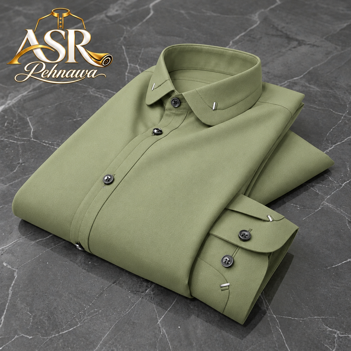 Four Season Olive Green Double Collar & Cuff Stitched Shalwar Kameez
