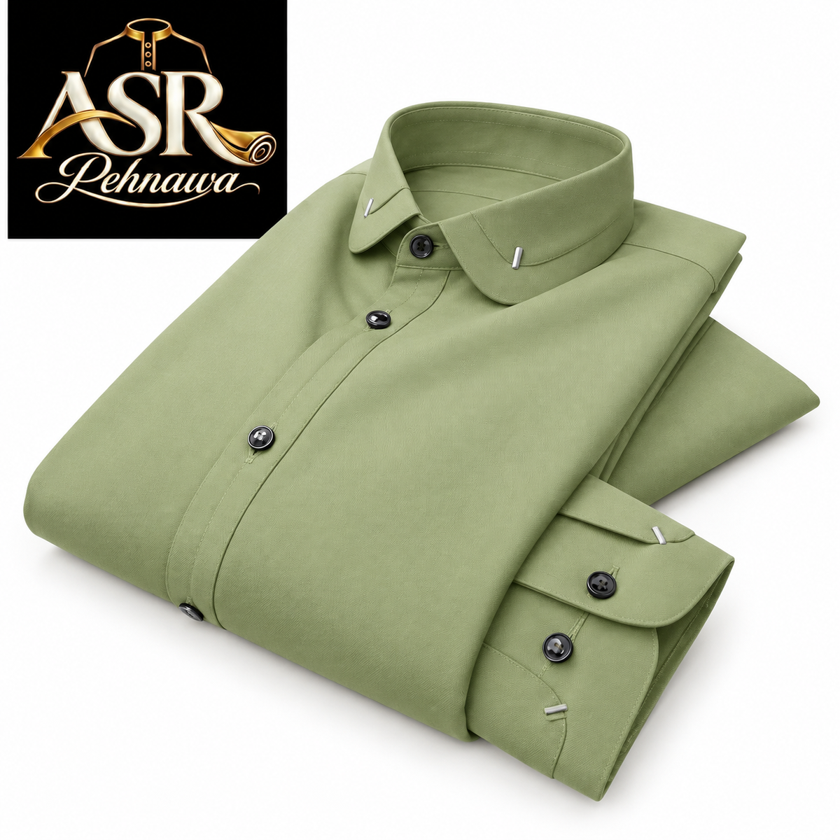 Four Season Olive Green Double Collar & Cuff Stitched Shalwar Kameez
