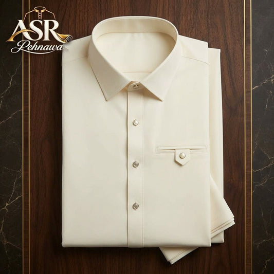 Four Season Off White Stitched Shalwar Kameez With Dual-Tone Pocket Detail