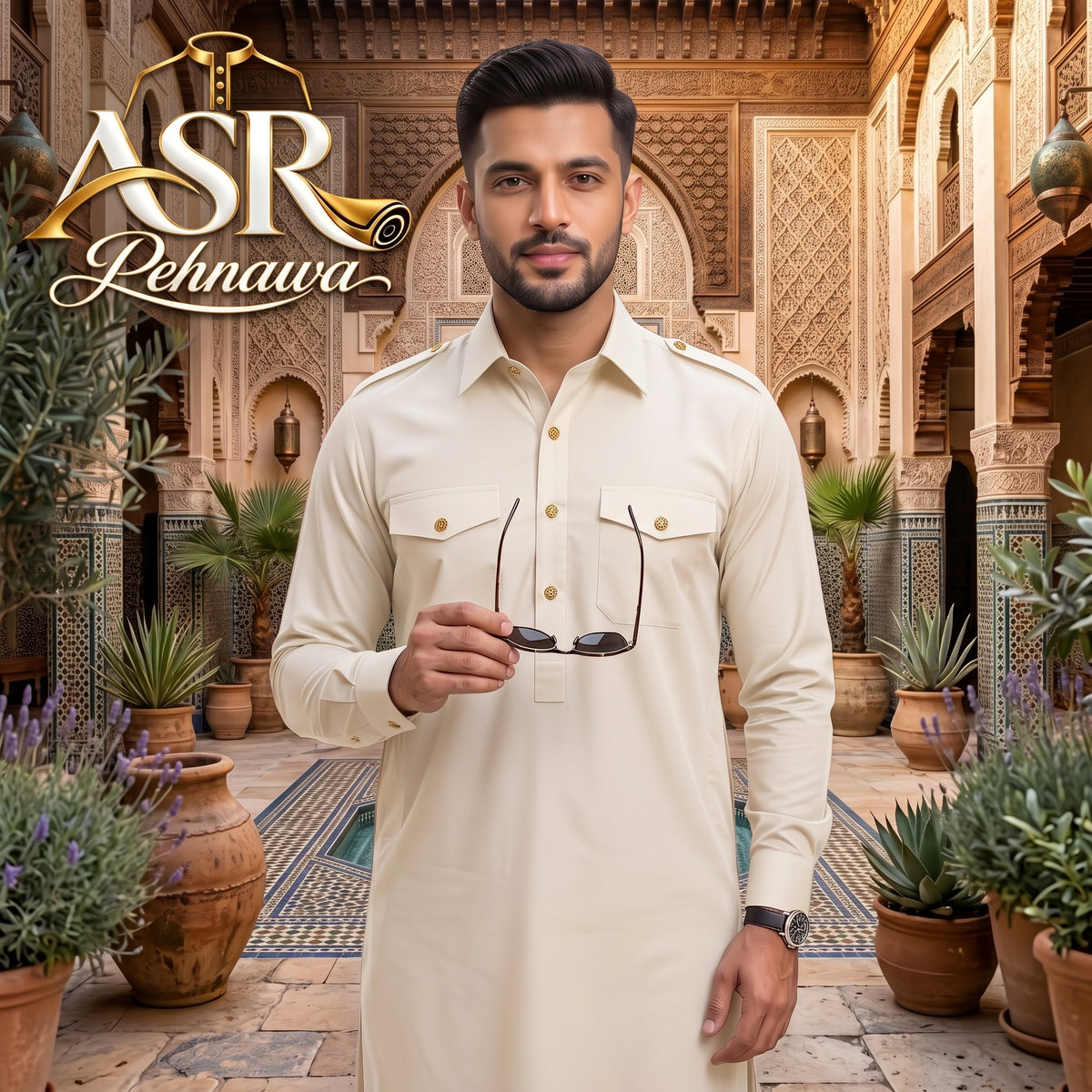 Four Season Off White Double Pockets & Double Shoulders Stitched Shalwar Kameez