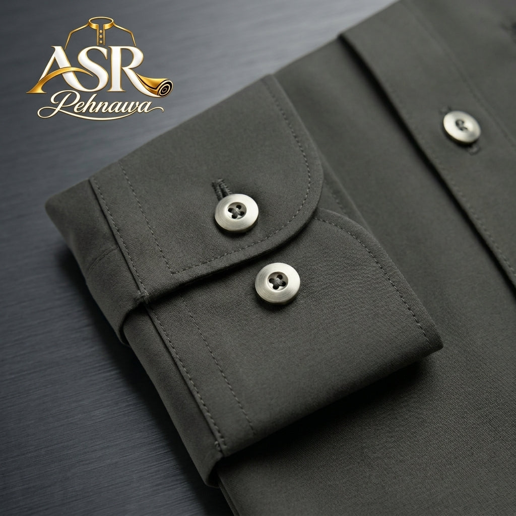 Four Season Grey Stitched Shalwar Kameez With Dual-Tone Pocket Detail