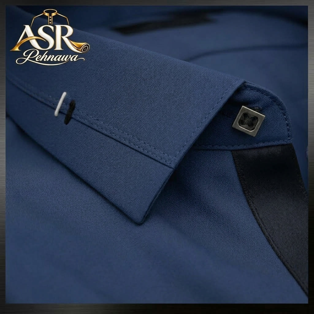 Four Season Signature Blue Stitched Shalwar Kameez with Ribbon