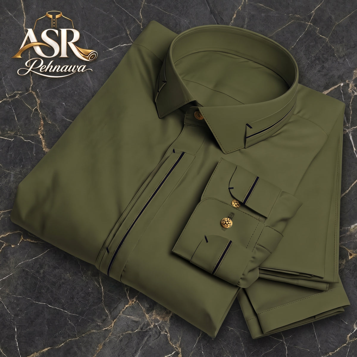 Four Season Olive Green Triple Button Stitched Shalwar Kameez