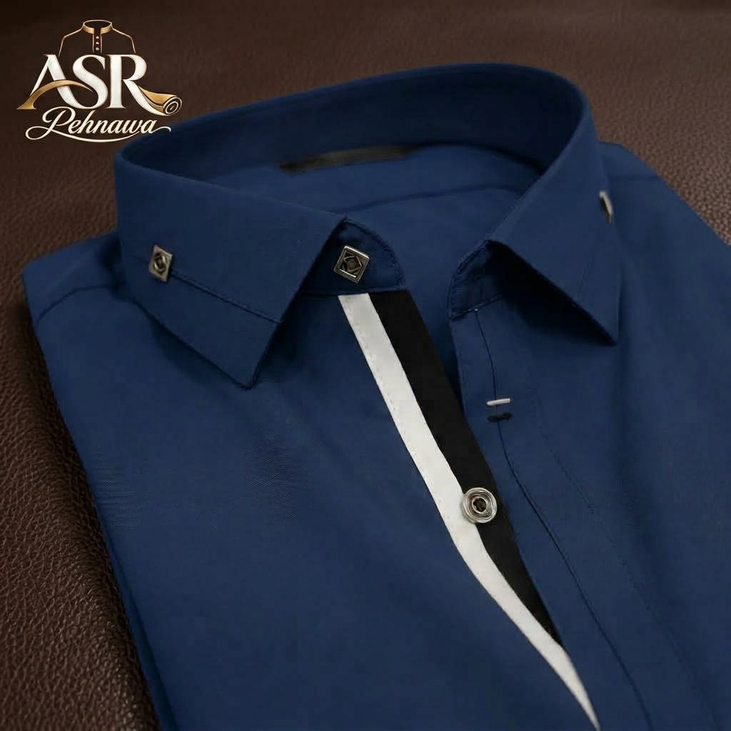 Four Season Blue Stitched Shalwar Kameez With Balck & White Ribbon