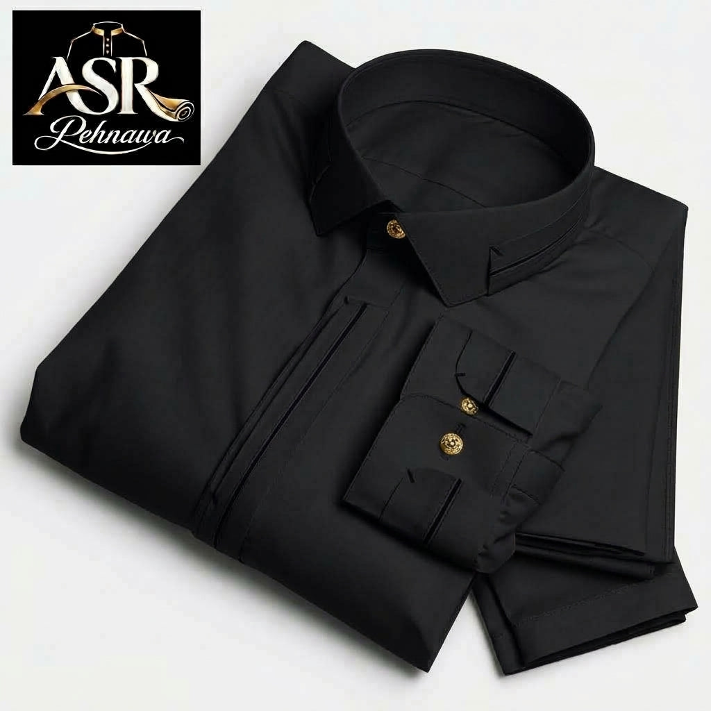 Four Season Black Triple Button Stitched Shalwar Kameez