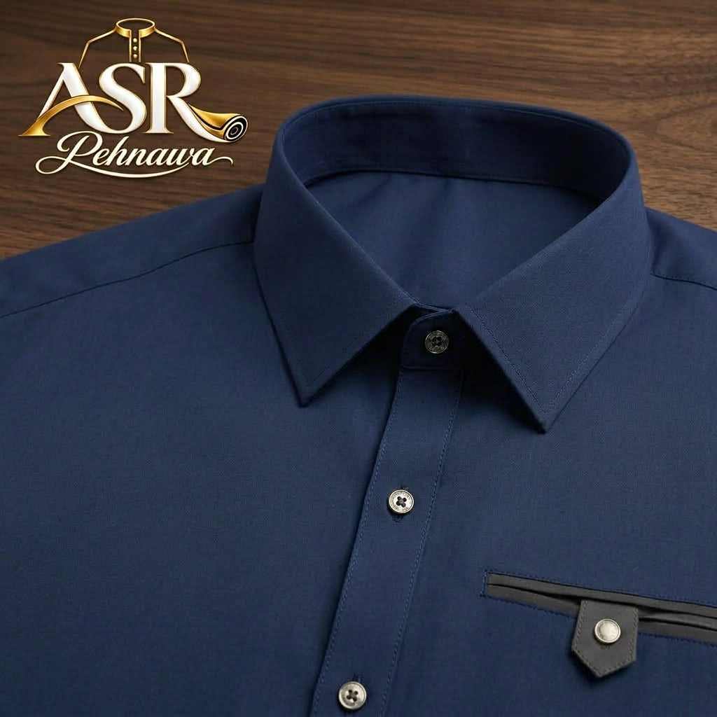 Four Season Blue Stitched Shalwar Kameez With Dual-Tone Pocket Detail