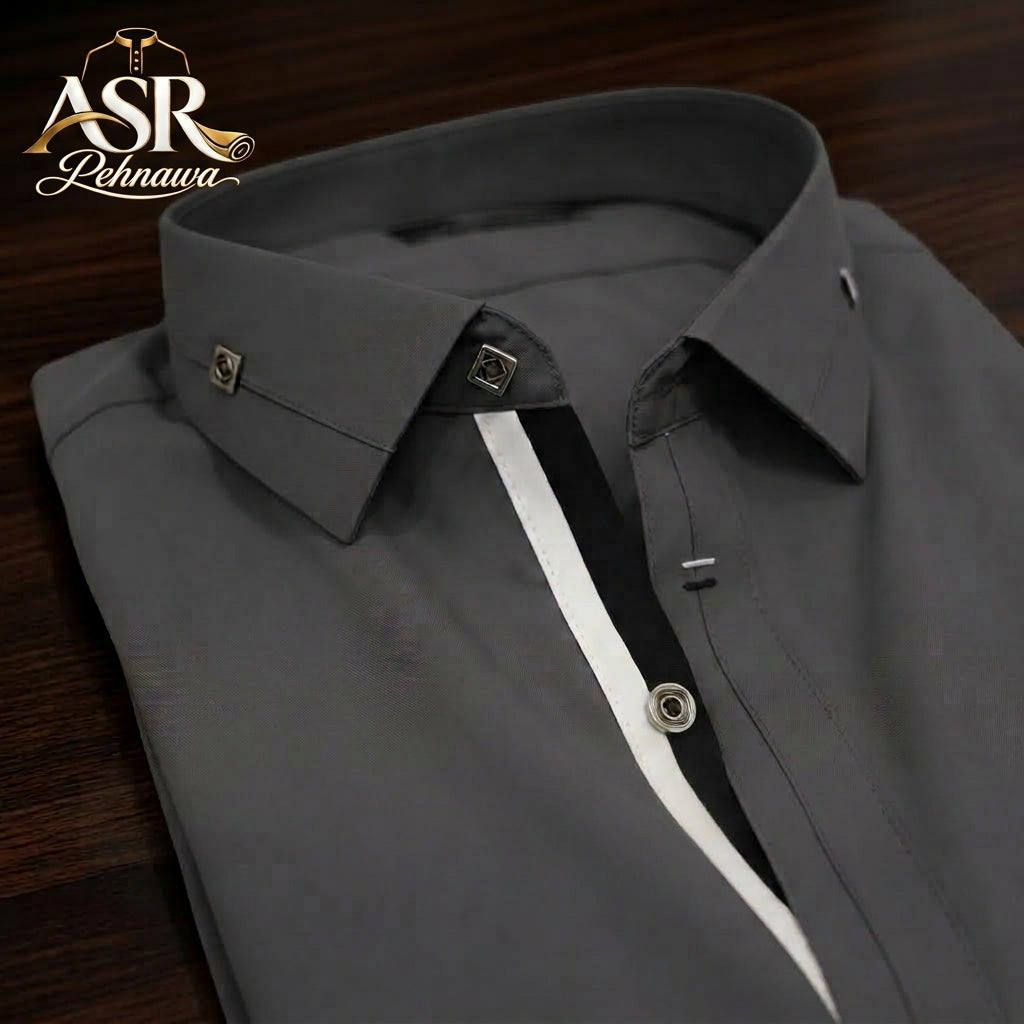 Four Season Grey Stitched Shalwar Kameez With Balck & White Ribbon