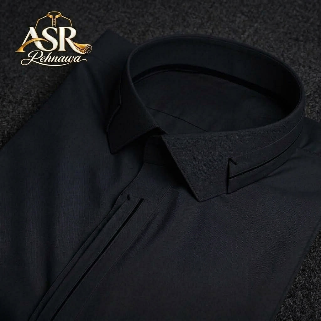 Four Season Black Triple Button Stitched Shalwar Kameez