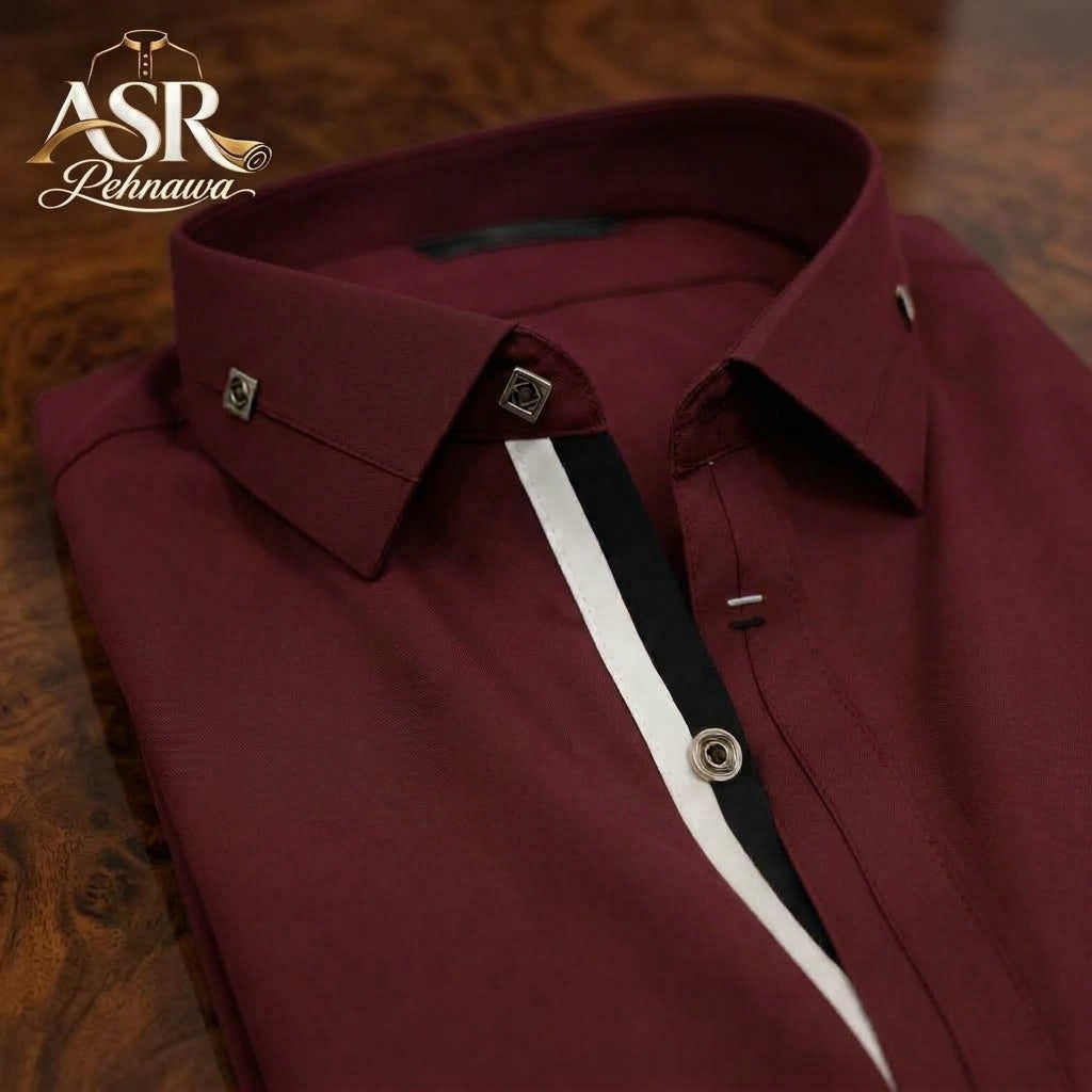 Four Season Maroon Stitched Shalwar Kameez With Balck & White Ribbon