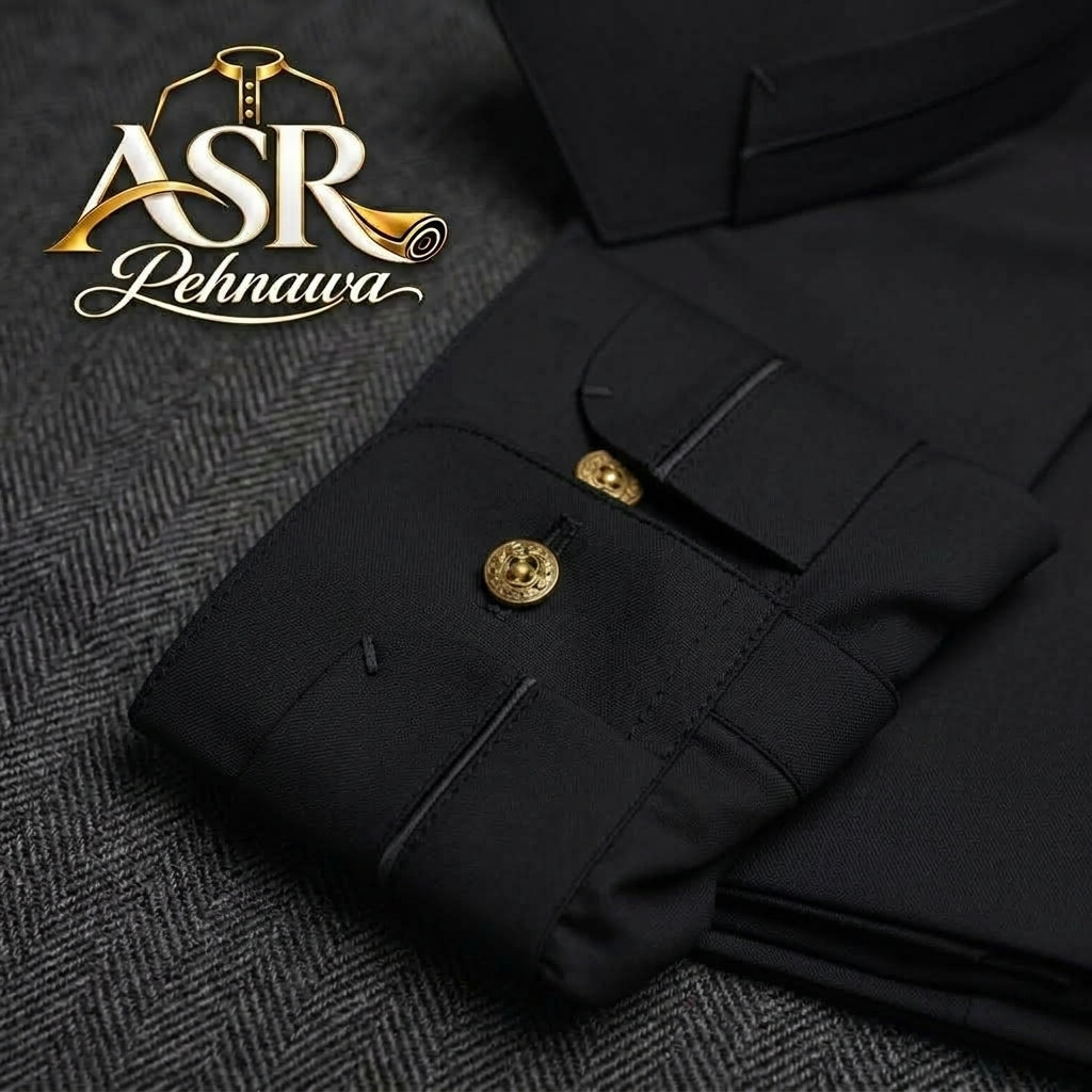 Four Season Black Triple Button Stitched Shalwar Kameez