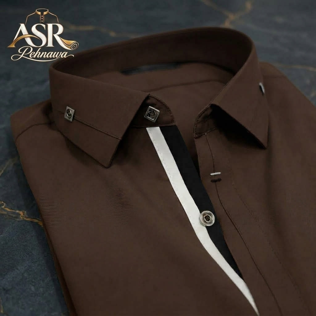 Four Season Brown Stitched Shalwar Kameez With Balck & White Ribbon