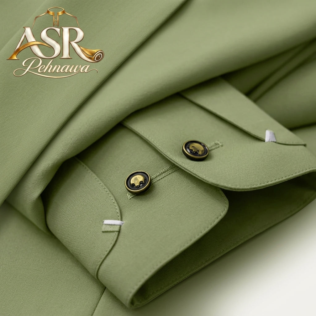 Four Season Olive Green Double Collar & Cuff Stitched Shalwar Kameez