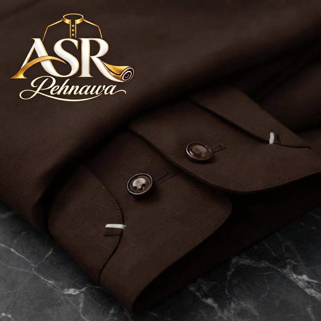 Four Season Brown Double Collar & Cuff Stitched Shalwar Kameez
