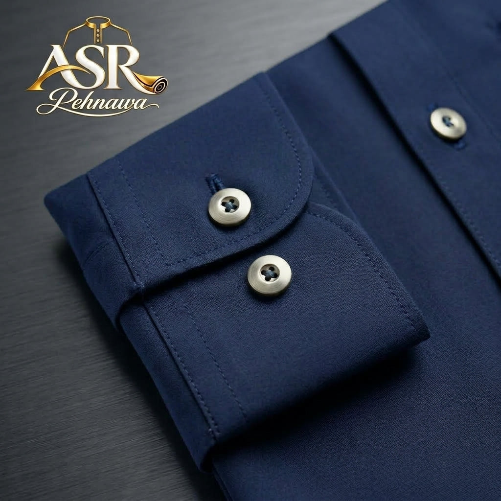 Four Season Blue Stitched Shalwar Kameez With Dual-Tone Pocket Detail