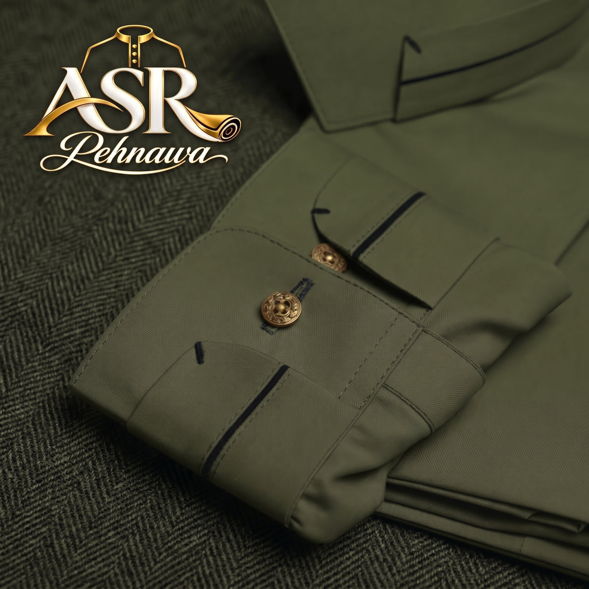 Four Season Olive Green Triple Button Stitched Shalwar Kameez