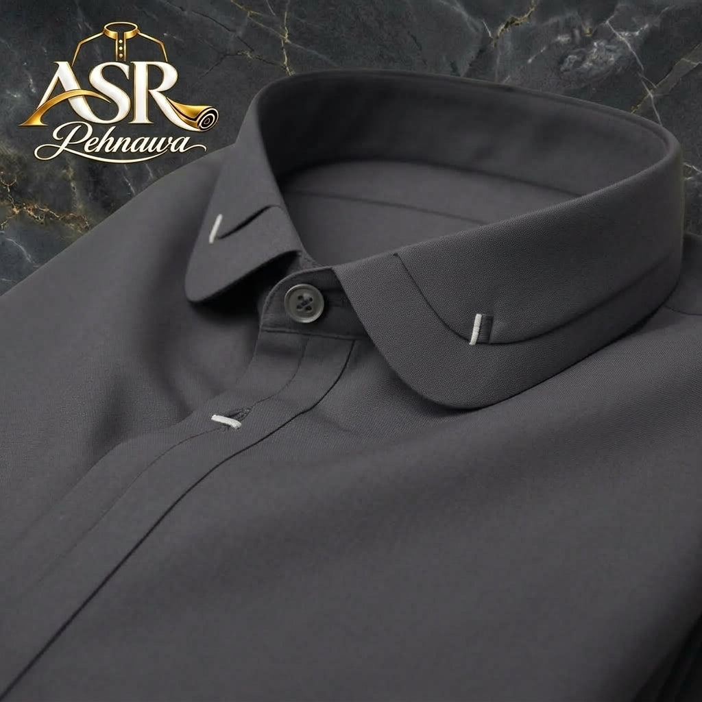 Four Season Grey Double Collar & Cuff Stitched Shalwar Kameez