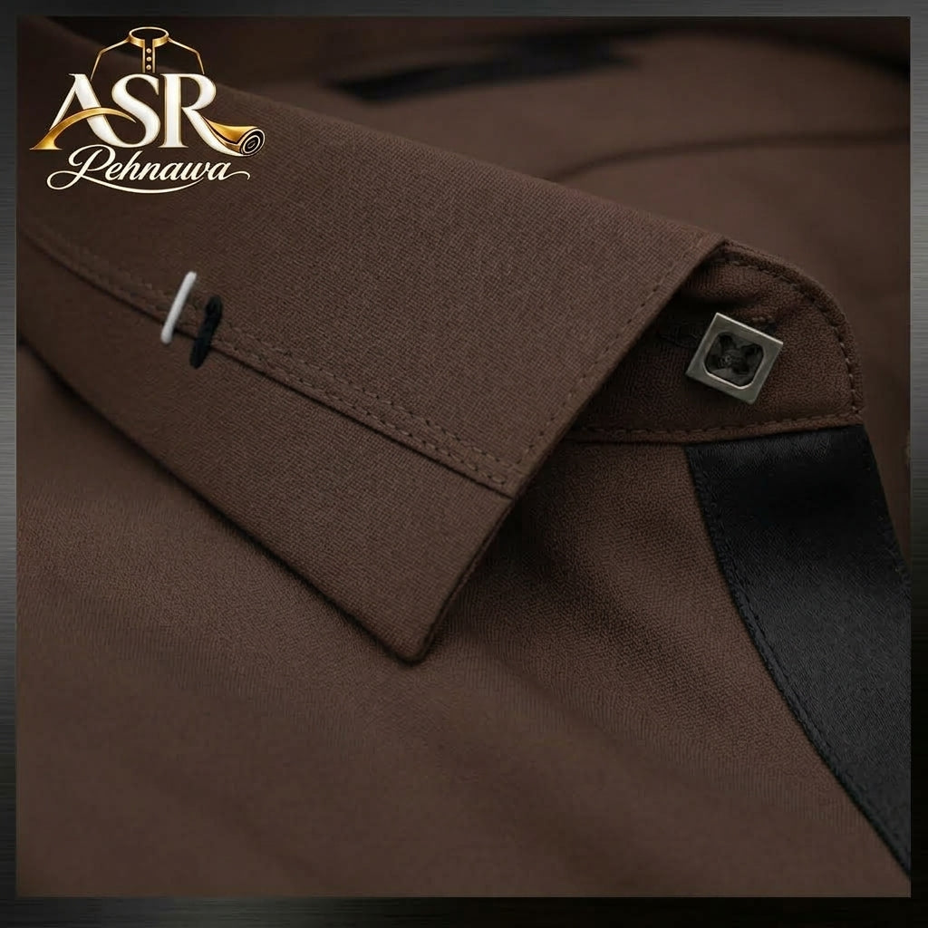 Four Season Signature Brown Stitched Shalwar Kameez with Ribbon