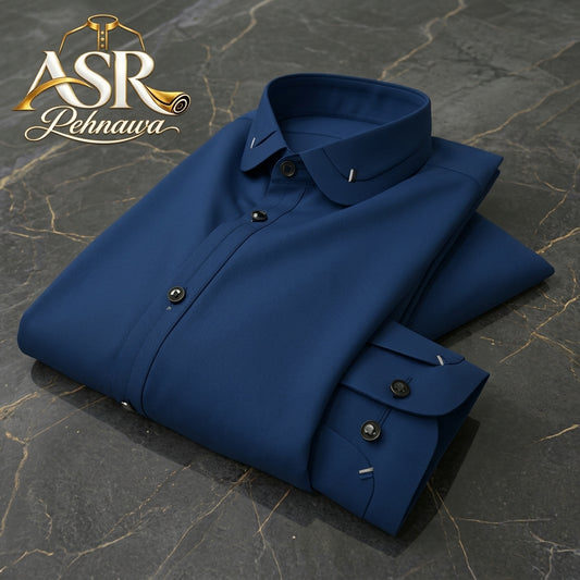 Four Season Blue Double Collar & Cuff Stitched Shalwar Kameez