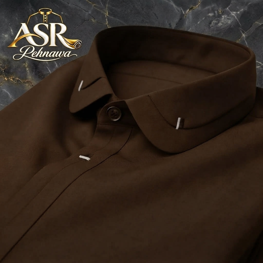 Four Season Brown Double Collar & Cuff Stitched Shalwar Kameez