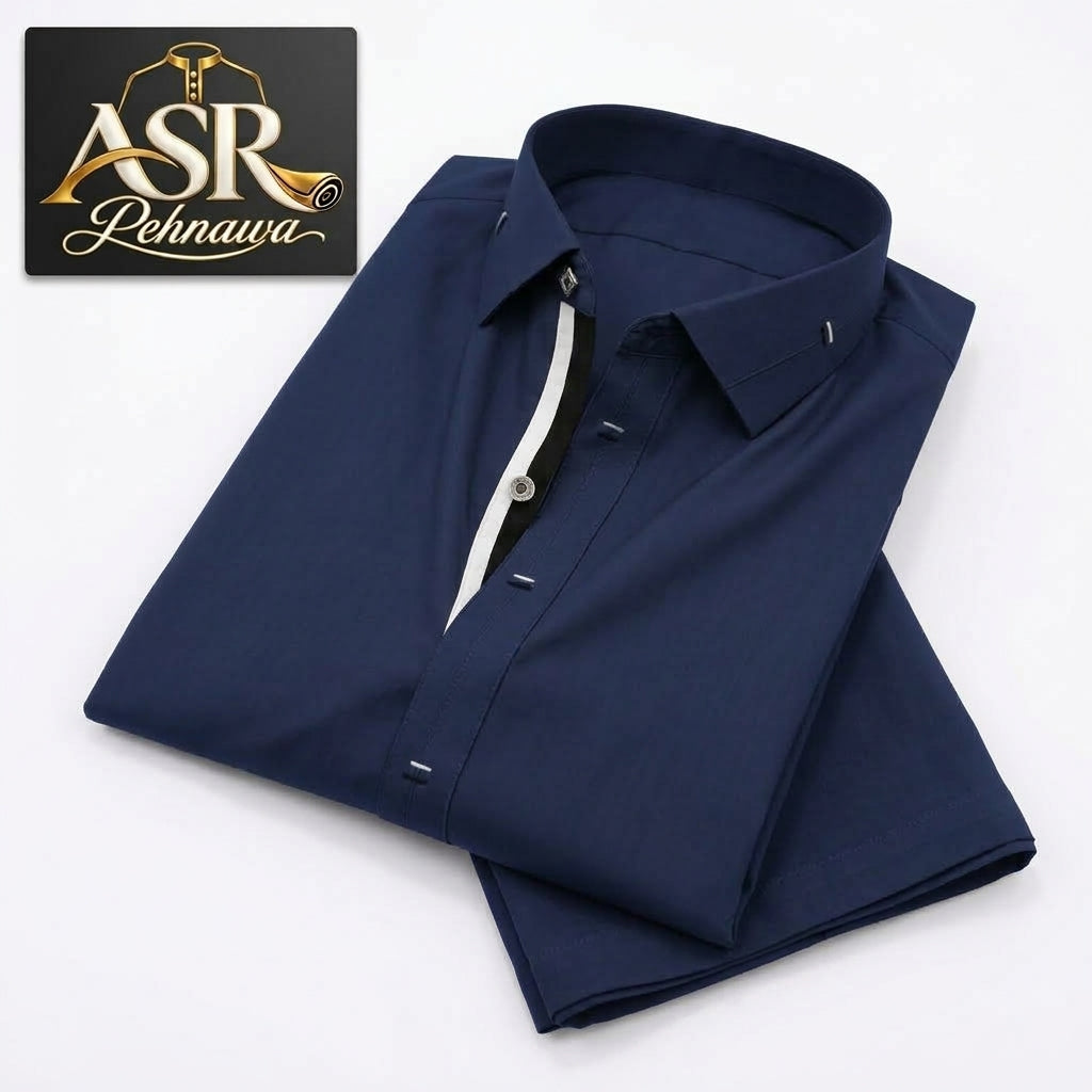 Four Season Blue Stitched Shalwar Kameez With Balck & White Ribbon