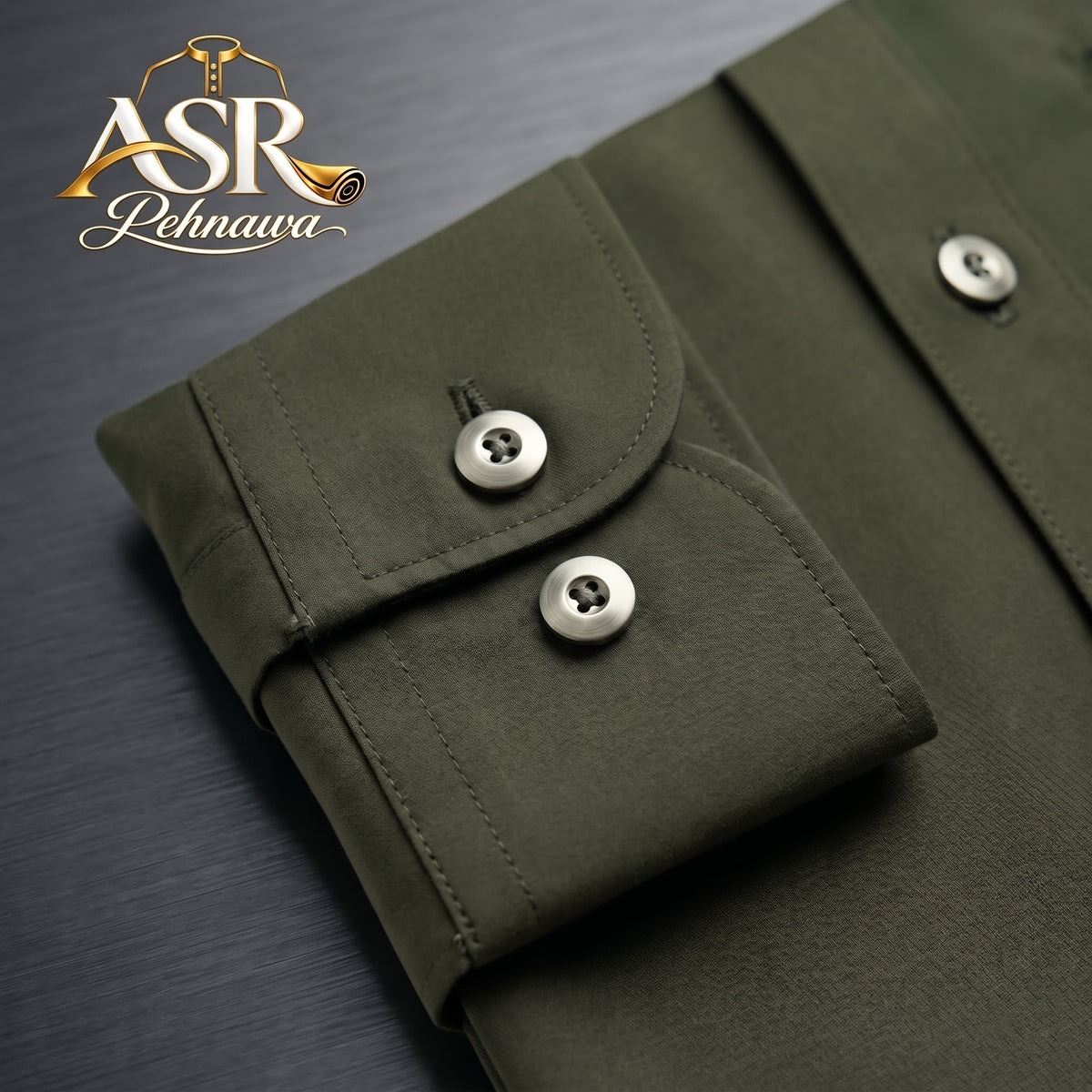 Four Season Olive Green Stitched Shalwar Kameez With Dual-Tone Pocket Detail