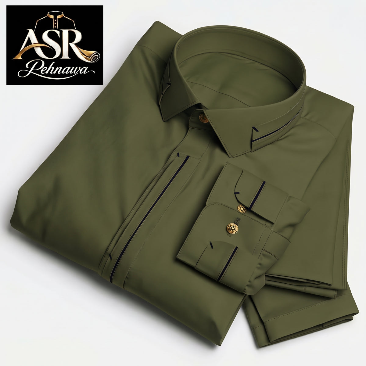 Four Season Olive Green Triple Button Stitched Shalwar Kameez