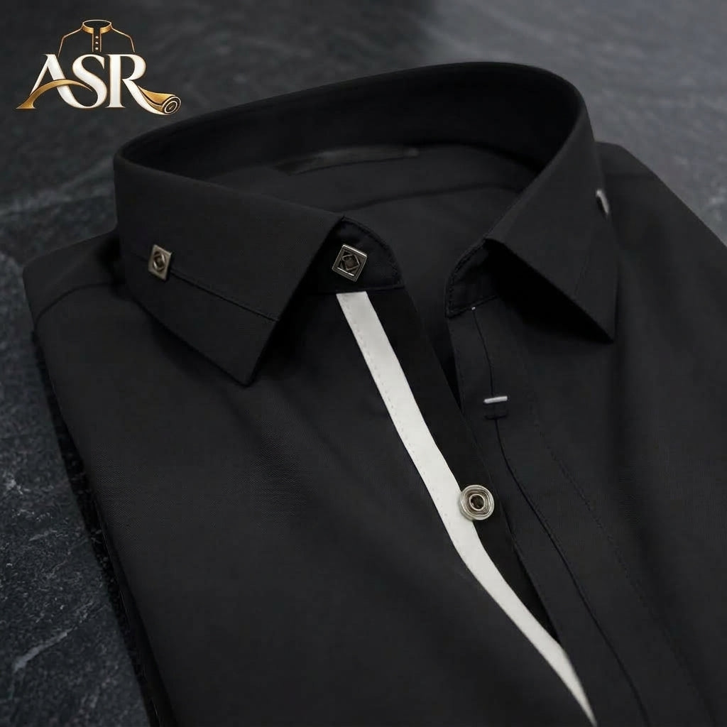 Four Season Black Stitched Shalwar Kameez With Balck & White Ribbon