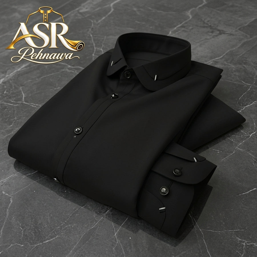 Four Season Black Double Collar & Cuff Stitched Shalwar Kameez