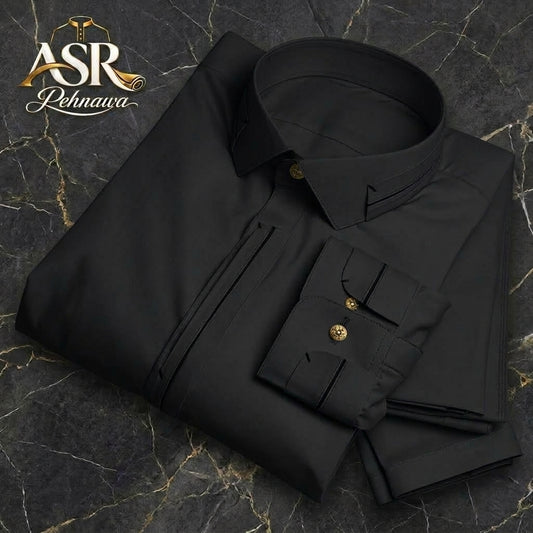 Four Season Black Triple Button Stitched Shalwar Kameez