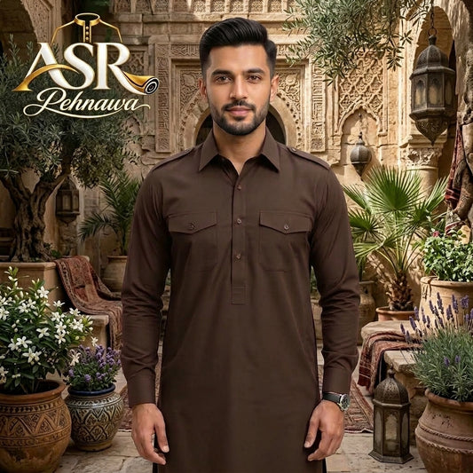 Four Season Brown Double Pockets & Double Shoulders Stitched Shalwar Kameez