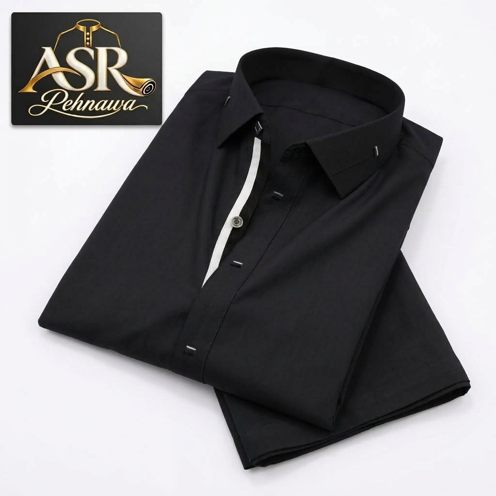 Four Season Black Stitched Shalwar Kameez With Balck & White Ribbon