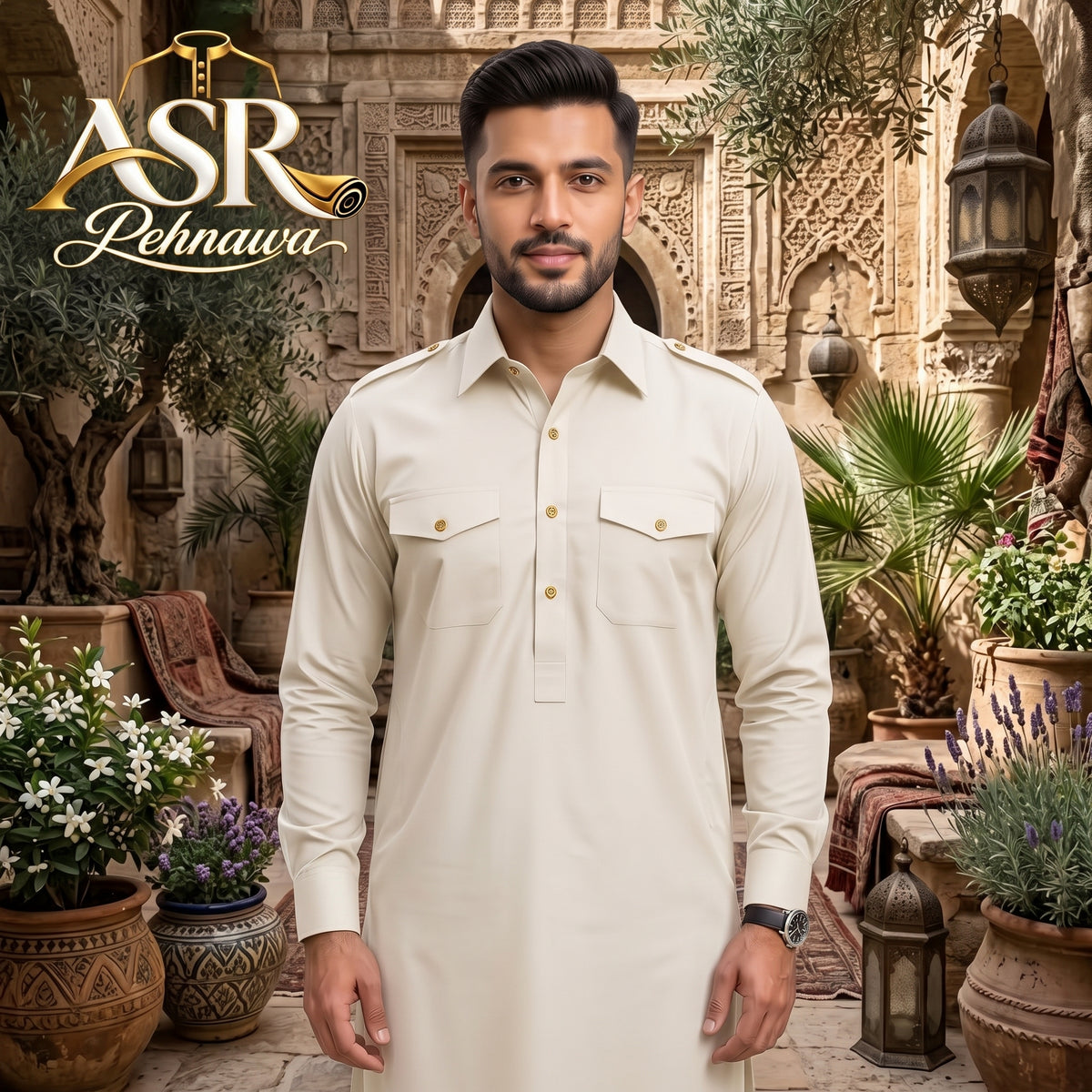 Four Season Off White Double Pockets & Double Shoulders Stitched Shalwar Kameez