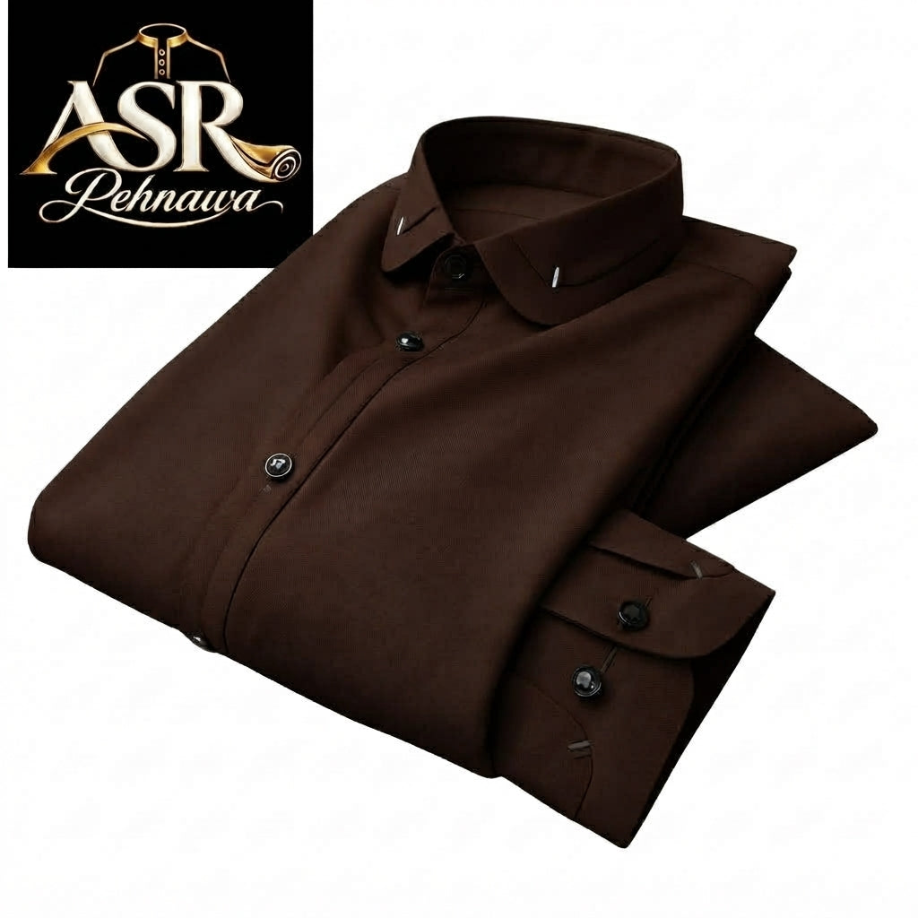 Four Season Brown Double Collar & Cuff Stitched Shalwar Kameez
