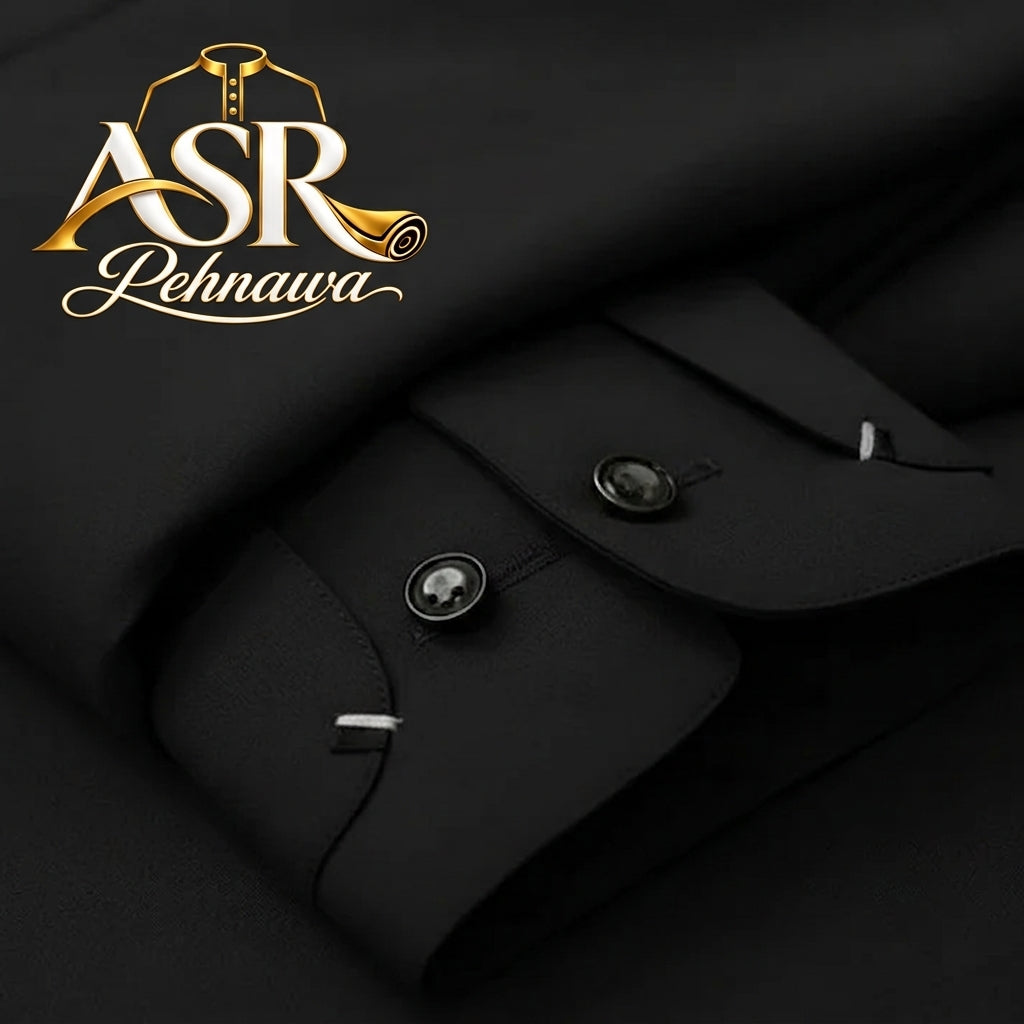 Four Season Black Double Collar & Cuff Stitched Shalwar Kameez