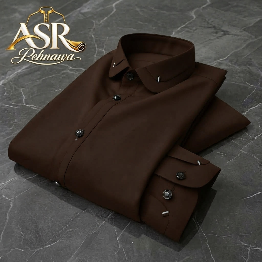 Four Season Brown Double Collar & Cuff Stitched Shalwar Kameez