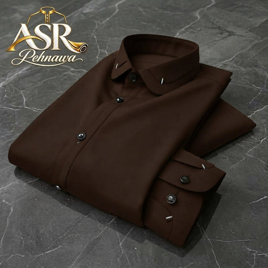 Four Season Brown Double Collar & Cuff Stitched Shalwar Kameez
