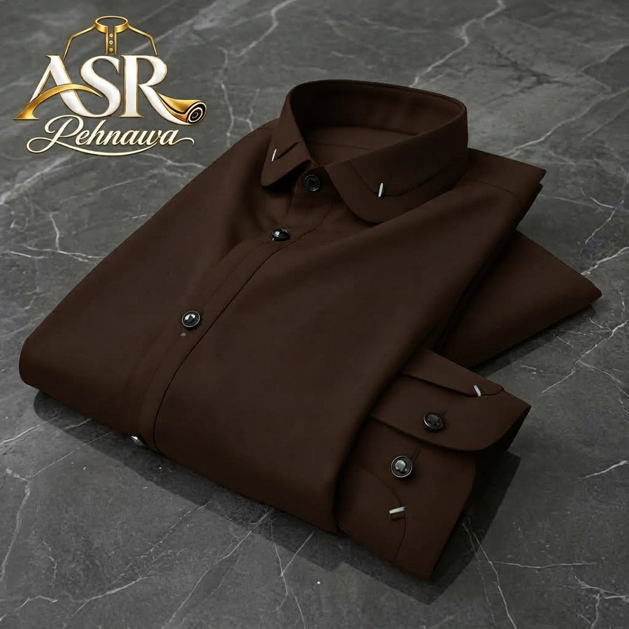 Four Season Brown Double Collar & Cuff Stitched Shalwar Kameez